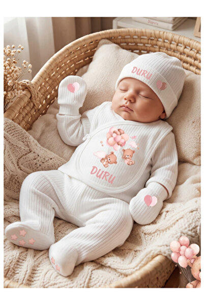 EGGBABY İsimli 5 li Bebek Hastane Çıkış Seti İsme Özel %100 Pamuk Kız Bebek Y...