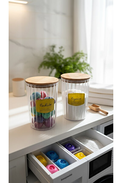 zezedesing Borcan oval pentru detergent cu capac din lemn, pentru produse col...