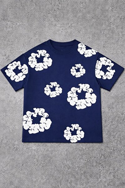 CLASSY.MODA Υπερμεγέθες μπλουζάκι unisex - Τρισδιάστατο ανάγλυφο σχέδιο λουλο...