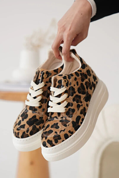 Zerenyus Premium Women's Hidden Heel Sneakers 8 cm White Leopard