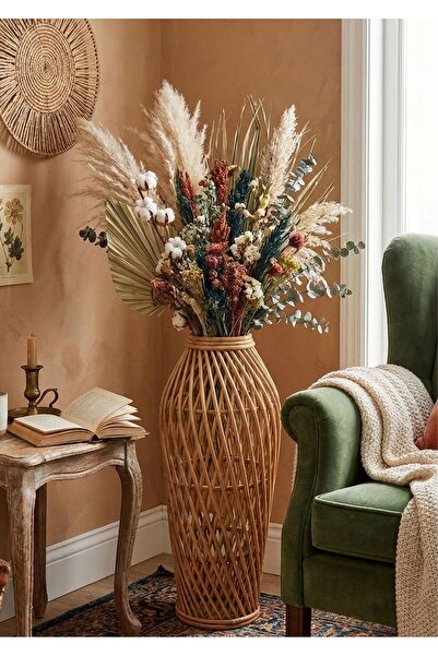 Lessio Home Marbella 73 cm Doğal Rattan (Bambu) Yer Vazosu - Dekoratif El Yap...