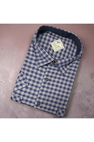 EREN STYLE Λινό κλασικό πουκάμισο από 100% βαμβάκι με κοντά μανίκια και αντιι...