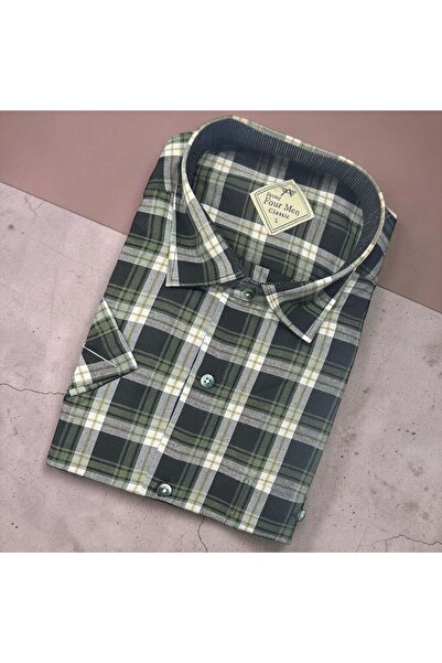 EREN STYLE Λινό κλασικό πουκάμισο από 100% βαμβάκι με κοντά μανίκια και αντιι...