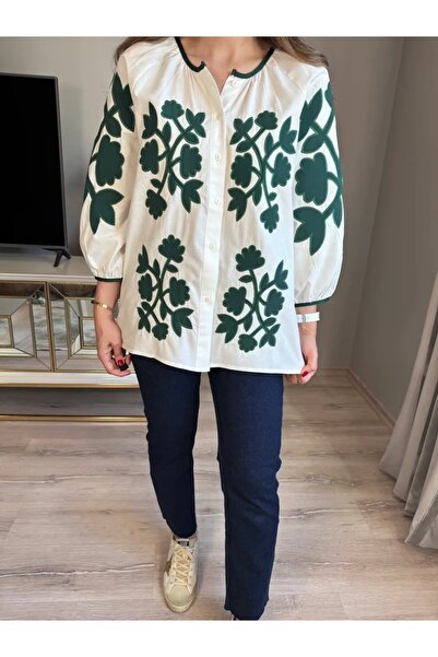 Lavanta Tekstil Πουκάμισο με λουλουδάτη διακόσμηση και λεπτομέρεια από μπιζέλια