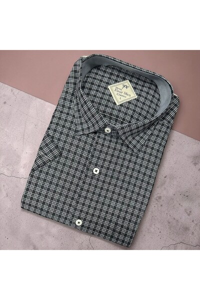 EREN STYLE Λινό κλασικό πουκάμισο από 100% βαμβάκι με κοντά μανίκια και αντιι...