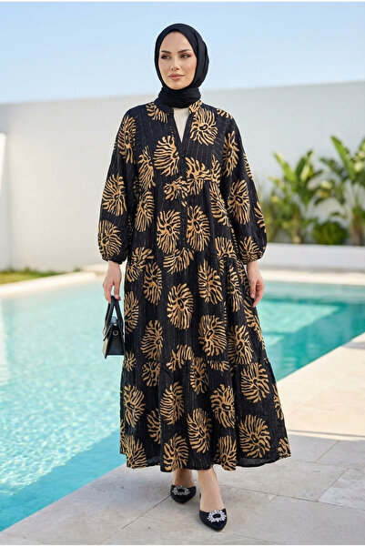 Kirazca Butik Γυναικείο μακρύ φόρεμα χιτζάμπ με σχέδια από βισκόζη