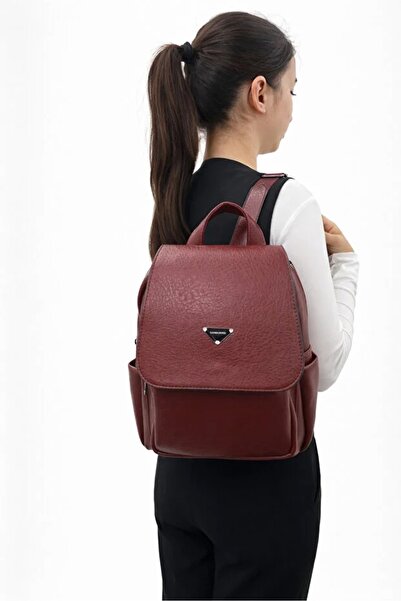 ALTUNORDU AVM Women's Soft Textured, Covered Faux Leather Backpack Claret Red