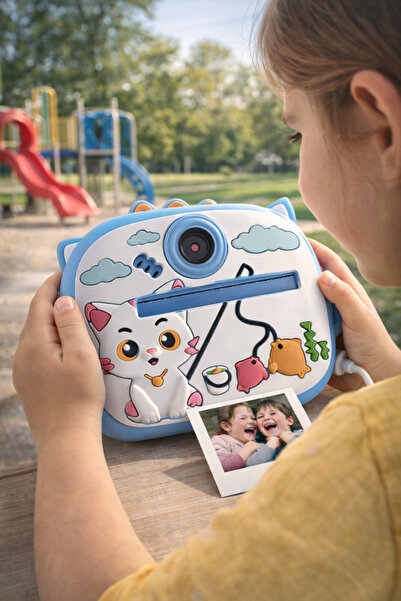 Yellowtech Çocuk Anında Baskılı Mini Fotoğraf Makinesi Sevimli Tasarımlı Çift Kameralı Kamera