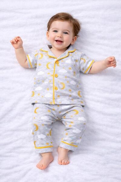 derin baby 100% Cotton Short Sleeve Buttoned Summer Red Crescent Star Cloud P...