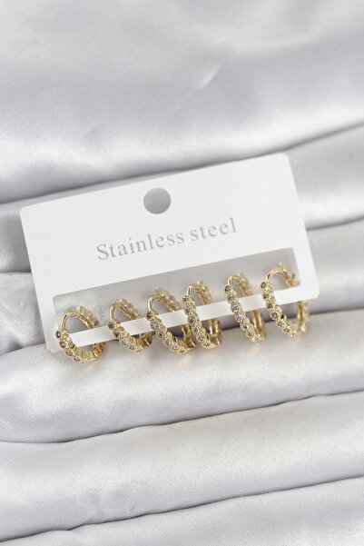 shopwave 316L Steel Gold Color Zircon Stone Hoop Model Women's Earrings Set