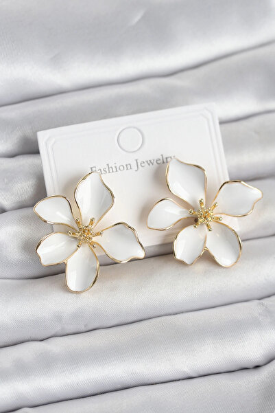 shopwave White Enamel Flower Model Brass Women's Earrings