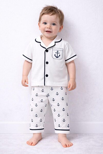 derin baby %100 Pamuklu Kısa Kollu Düğmeli Yazlık Denizci Çapalı Erkek Bebek ...