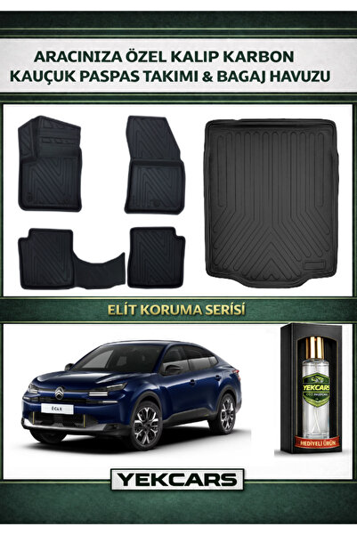 YEKCARS CİTROEN C4X ELEKTRİKLİ 2024 MODEL KARBONLU KAUÇUK PASPAS SETİ VE BAGA...