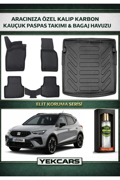 YEKCARS SEAT ARONA 2026 MODEL KARBONLU KAUÇUK PASPAS SETİ VE ÜST BAGAJ HAVUZU