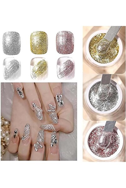 Arabest Nail Polishes,3 Boxes Glitter Gel,3D Gold Silver Rose Gold Holographi...