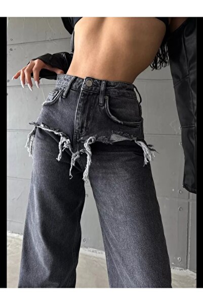 ADAMODA.RO Τζιν φαρδύ μπατζάκι μπατζάκια και εκδορές μπροστά, στην περιοχή τω...