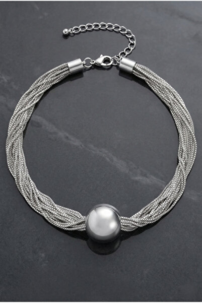POEM JEWELLERY 925 Ayar Gümüş ve Rodyum Kaplama Çoklu Zincir Küre Uçlu Ayarla...