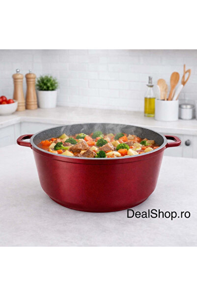 dealshopromania Κατσαρόλα αλουμινίου χυτού 44 εκ. με γυάλινο καπάκι, 23.5 λίτ...