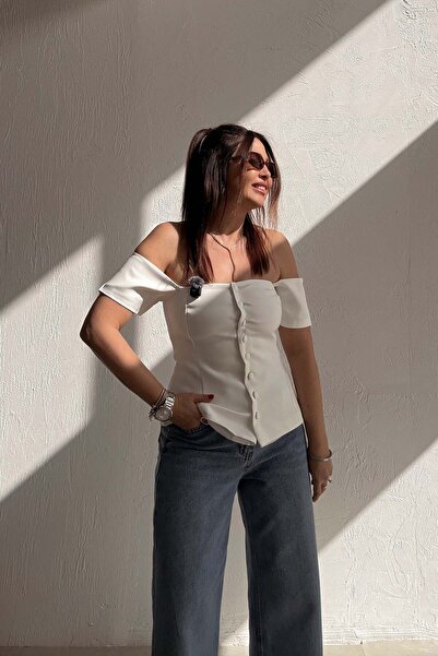 ELVAN TOLON Μπλούζα μπουστιέ σε εκρού με κουμπιά