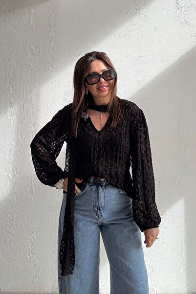 ELVAN TOLON Μαύρη μπλούζα Δαντέλα τεμαχίων