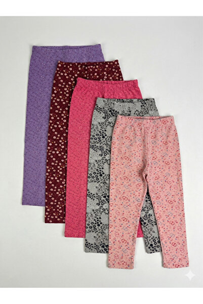 İncili Tekstil Girl's 5-Piece Cotton Stretch Leggings Set - Patterned and Col...
