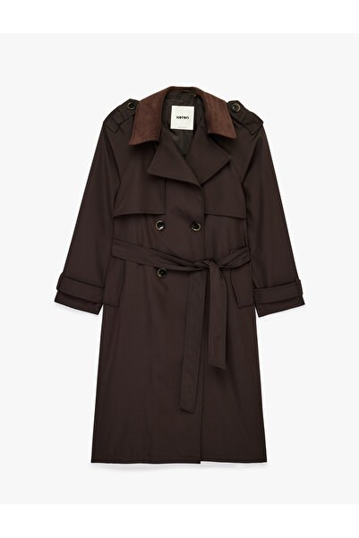 Koton Μακρυμάνικη καμπαρντίνα από γκαμπαρντίνα με διπλό στήθος, σε όψη σουέτ ...