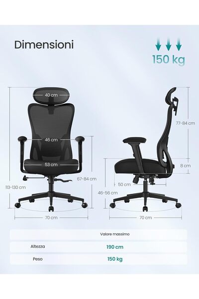 SONGMICS Εργονομική Καρέκλα Γραφείου με Ρυθμιζόμενο Προσκέφαλο, Ρυθμιζόμενη Ο...