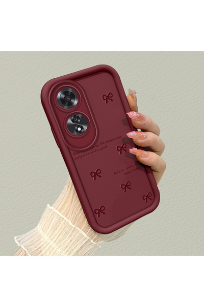 SLIMFELT Oppo A60 Uyumlu Trendy Kaliteli Bordo Renk Kurdele Silikon Kılıf Şok...