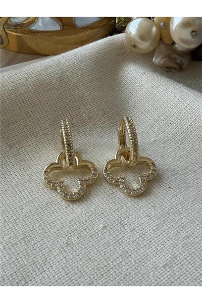 POSH AND PROUD VIP SERİ 14K TAŞLI CLEEF CHARMLI GOLD KÜPE