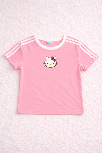 nomely Hello Kitty Detaylı Üç Çizgili Crop Bluz
