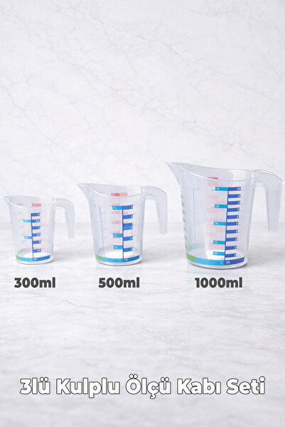 Destpak Measuring Cup with Handle (3 Pcs) Set - 300ml, 500ml, 1000ml - with 8...