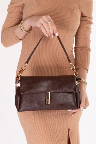 Gondol Γυναικεία τσάντα χειρός και ώμου μικρού μεγέθους, χρώμα καφέ, κωδ.1466