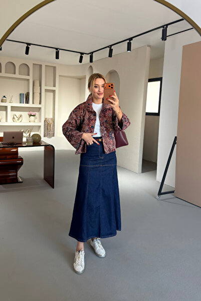 Sezgi Tekin Μπλε ναυτικό τζιν φούστα με σχέδιο καμπάνα