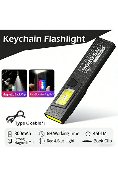 Choice4 Black 1PC Powerful Mini COB LED Keychain Flashlight USB Rechargeable ...