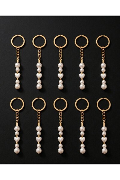 VESPERASTOREE Pearl Beaded Heart Keychain - Gift, Wedding, Bridal, 15 Pieces
