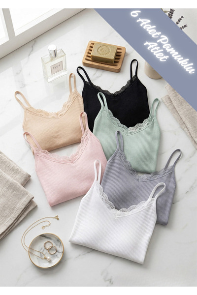 Loule 6-Piece Multi-Colored Cotton Women's Undershirt Set - Lace Detailed & S...