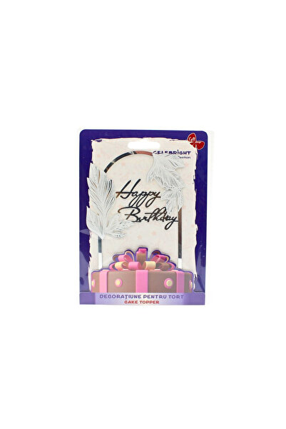 Gift Design Διακοσμητικό τούρτας Χρόνια Πολλά Ασημένια Φύλλα