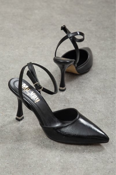 rozvoj Women's Pointed Toe Buckle Metal Detailed Heeled Elegant Stylish Stiletto