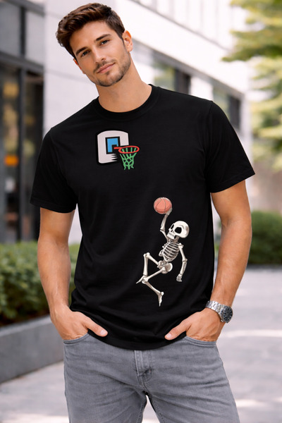 VODEXA Tricou supradimensionat pentru bărbați, cu imprimeu cu schelet care fa...