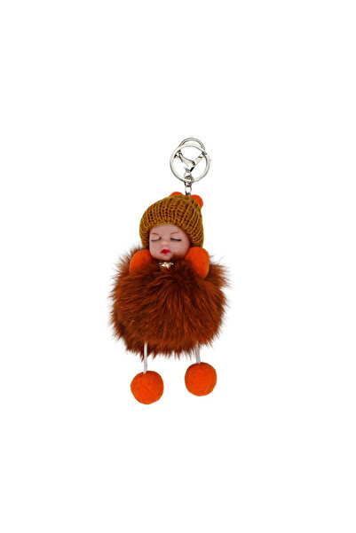 Gift Design Breloc pufos ruginit, model bebeluș cu căciuliță