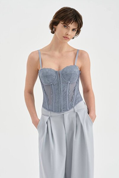 tw3 Γυναικείος κορσές με δαντέλα στο μπροστινό μέρος και λεπτομερή σχεδίαση