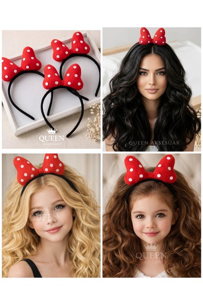 QUEEN AKSESUAR Χαριτωμένη κορώνα Μίνι Μάους με κόκκινα πουά, φιόγκο, κυρτό σφ...