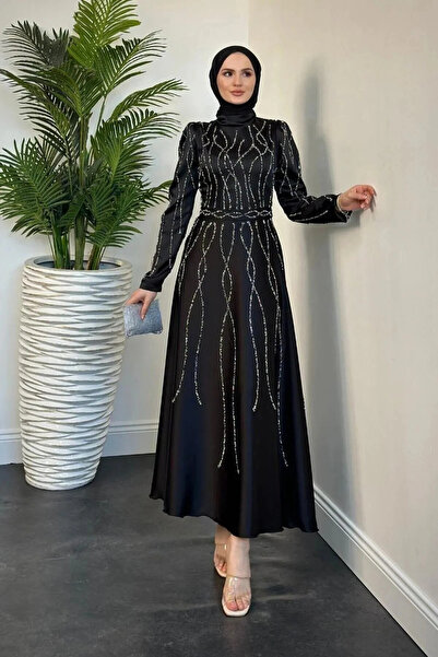 Tesettür Diyarı Amaris Φόρεμα Χιτζάμπ από Σατέν Ύφασμα με Κομψή Κοπή Πριγκίπι...