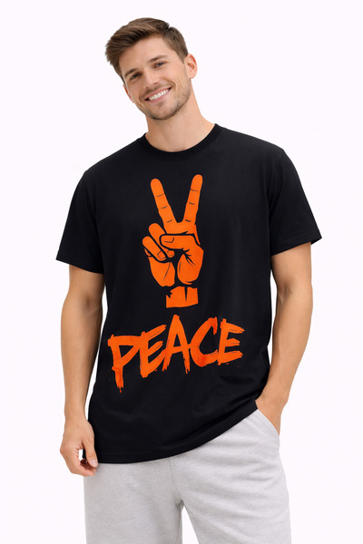 VODEXA Tricou oversize unisex cu imprimeu PEACE, 100% bumbac, croială confort...