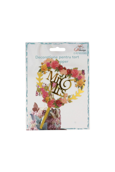 Gift Design Topper pentru tort în formă de inimă MR&MRS