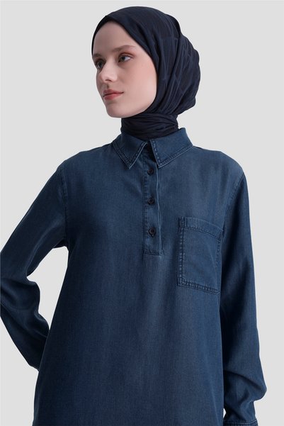 Armine Tensel Tunic Dress Navy Blue