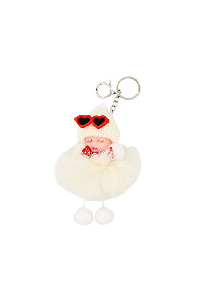 Gift Design Breloc pufos bej, model bebeluș adormit
