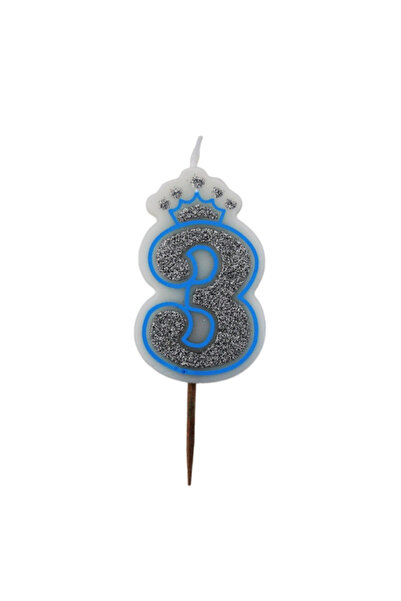 Gift Design Lumânare aniversară cu sclipici albastru, numărul 3