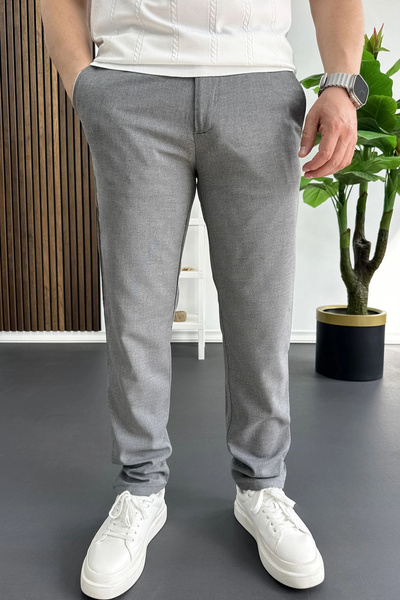 Edwox Men's Slim Fit Buttoned Waist Trousers Gray Edw473