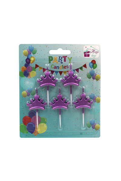 Magic Days Set de 5 lumânări de petrecere mov în formă de coroană